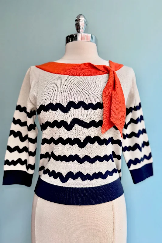 pullover sweater plush black -Cream Wave Stripe Ameilie Sweater by Palava