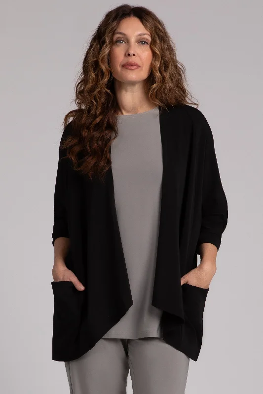 cardigan warm fabric -Fleece Back Jersey Matrix Cardigan | Black