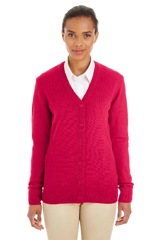 cardigan chill hues -Harriton Womens Pilbloc Pill Resistant Button Down Lone Sleeve Cardigan Sweater - Red