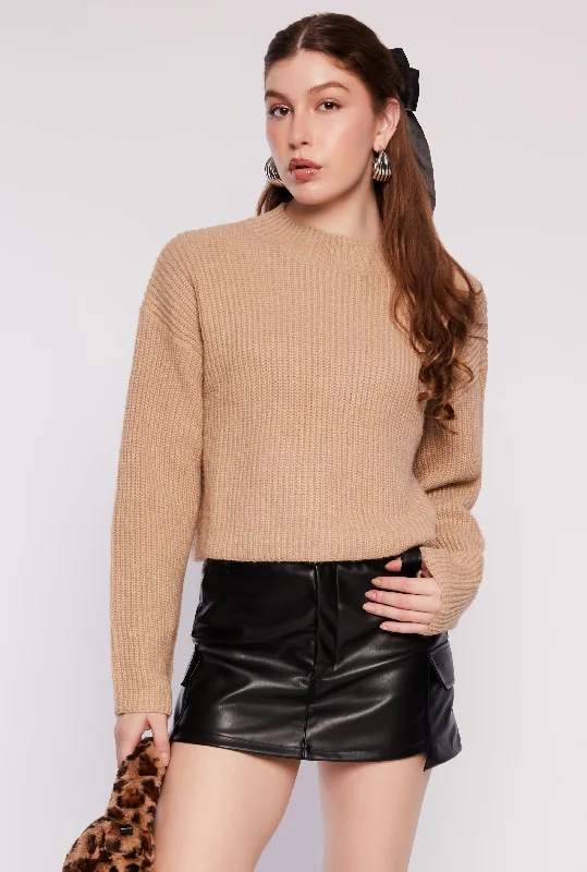 pullover sweater soft cotton -Ribbed Knit Mock Neck Pullover Sweater