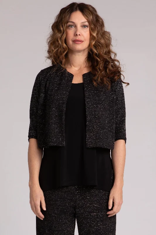 cardigan blizzard chic -Metallic Pique Classic Bolero Cardigan | Black