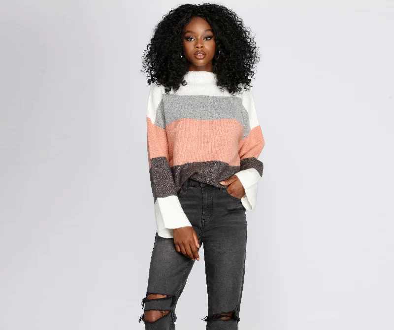 pullover sweater loud pink -Mock Neck Colorblock Sweater