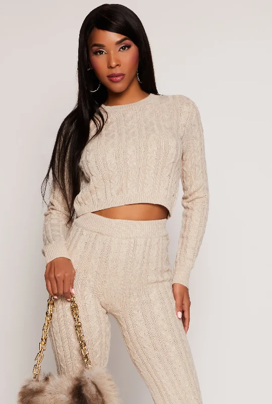 pullover sweater chill beige -Cable Knit Cropped Sweater