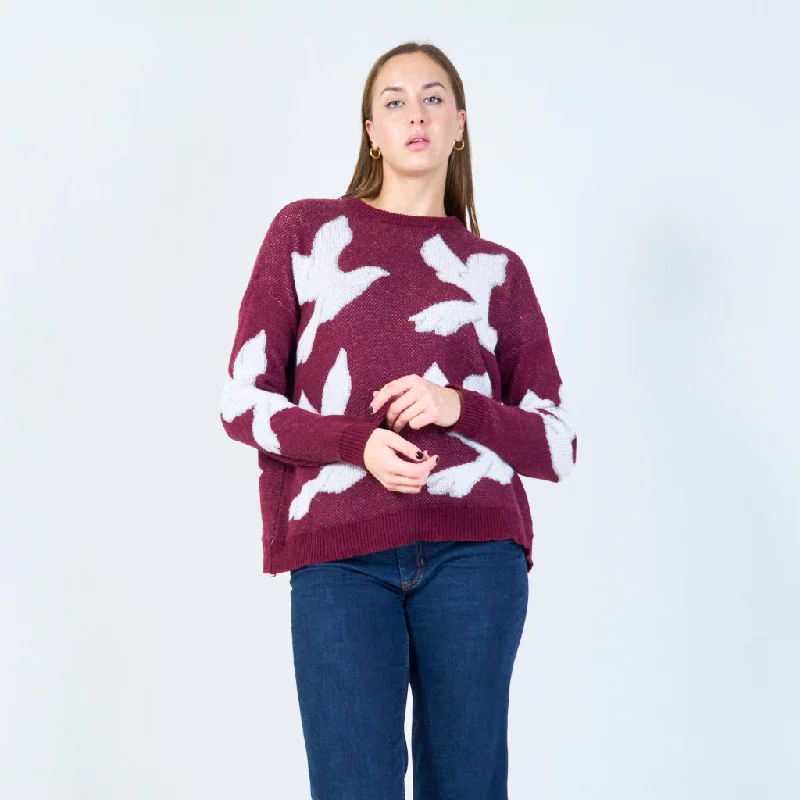 pullover sweater sharp style -Oversized sweater with bird motif wholesale