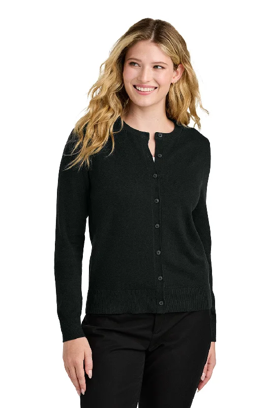 cardigan cobalt blue -Port Authority Womens Easy Care Long Sleeve Button Front Cardigan Sweater - Deep Black - COMING SOON