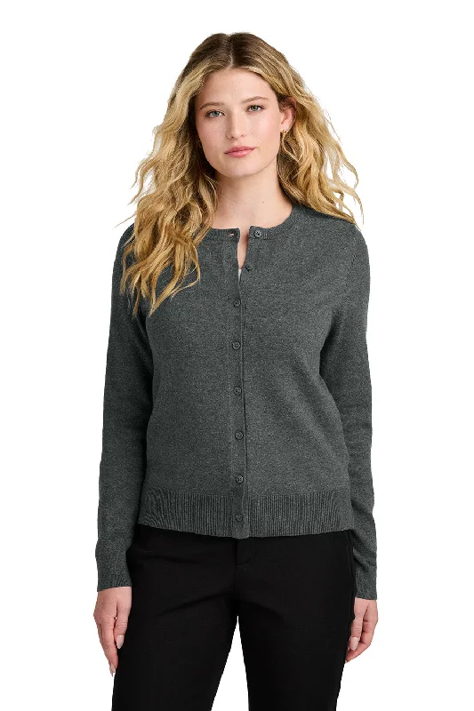 cardigan cozy present -Port Authority Womens Easy Care Long Sleeve Button Front Cardigan Sweater - Heather Charcoal Grey - COMING SOON