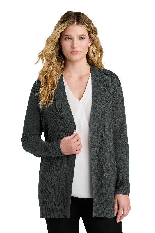 cardigan deep pockets -Port Authority Womens Easy Care Open Front Long Sleeve Cardigan Sweater w/ Pockets - Heather Charcoal Grey - COMING SOON