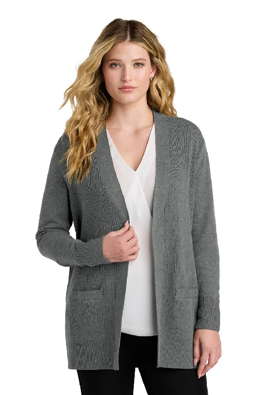 cardigan women’s trendy -Port Authority Womens Easy Care Open Front Long Sleeve Cardigan Sweater w/ Pockets - Heather Medium Grey - COMING SOON