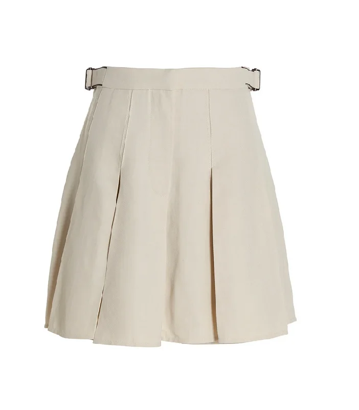 lilac flared skirts elegant -Brunello Cucinelli Women's Buckle Detailed Pleated Skirt In White