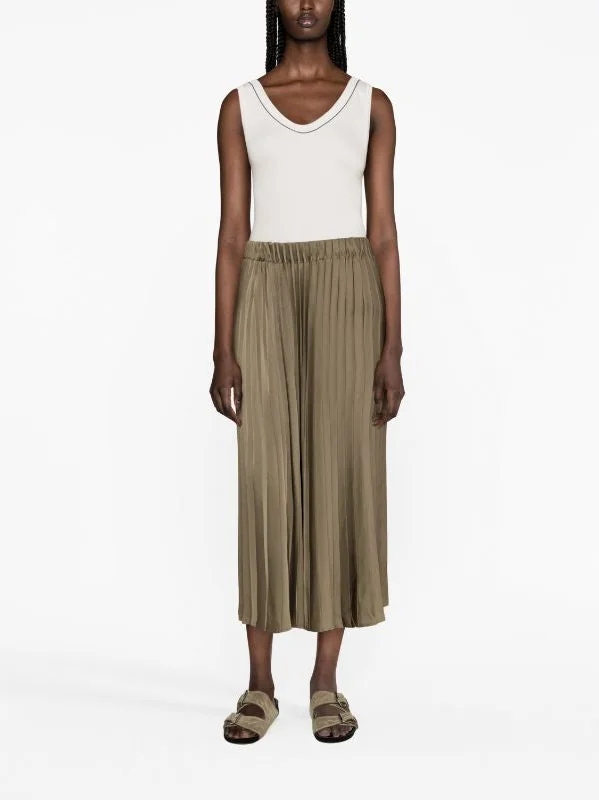 khaki high waisted skirts chic -Brunello Cucinelli Women's Pleated Skirt In Oliva Hunter Green