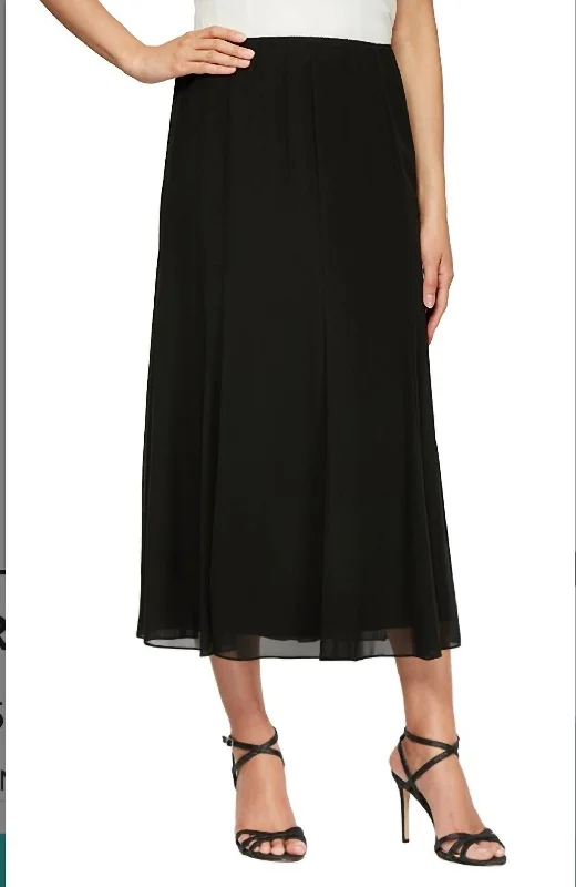 maroon tiered skirts boho -Chiffon Tea-Length Skirt In Black