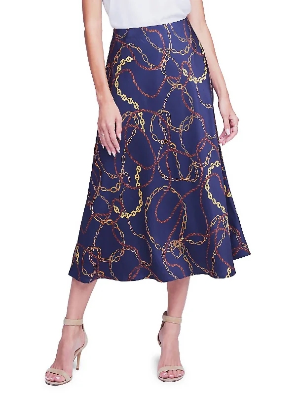 maroon flared skirts feminine -Clarisa Midi Skirt In Navy