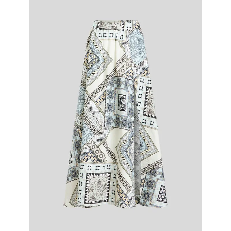 heather grey pencil skirts smart -Cotton Skirt With Patchwork Pattern