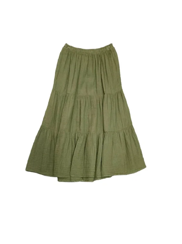 sage green ruffle skirts trendy -Danielle Cotton Gauze Skirt In Clover