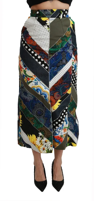 heather grey tiered skirts boho -Dolce & Gabbana Elegant Geometric Print High-Waist Women's Skirt