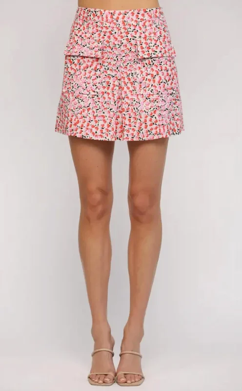 taupe tiered skirts boho -Floral Print Mini Skirt In Pink