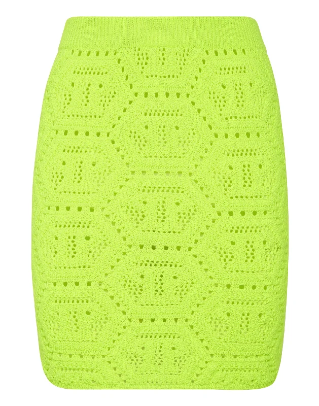 coral flared skirts stylish -Fluo Knit Mini Skirt Monogram