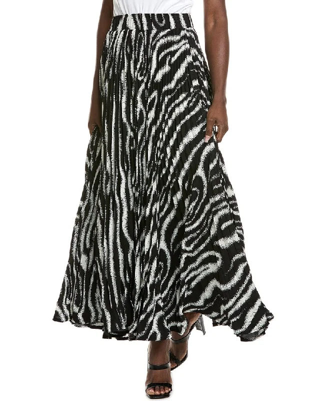 olive pleated skirts trendy -Gracia Zebra Stripe Pleated A-Line Maxi Skirt