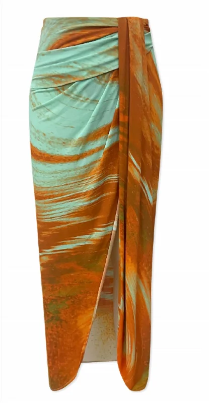 teal flared skirts elegant -Gwena Skirt In Masala Marble Print