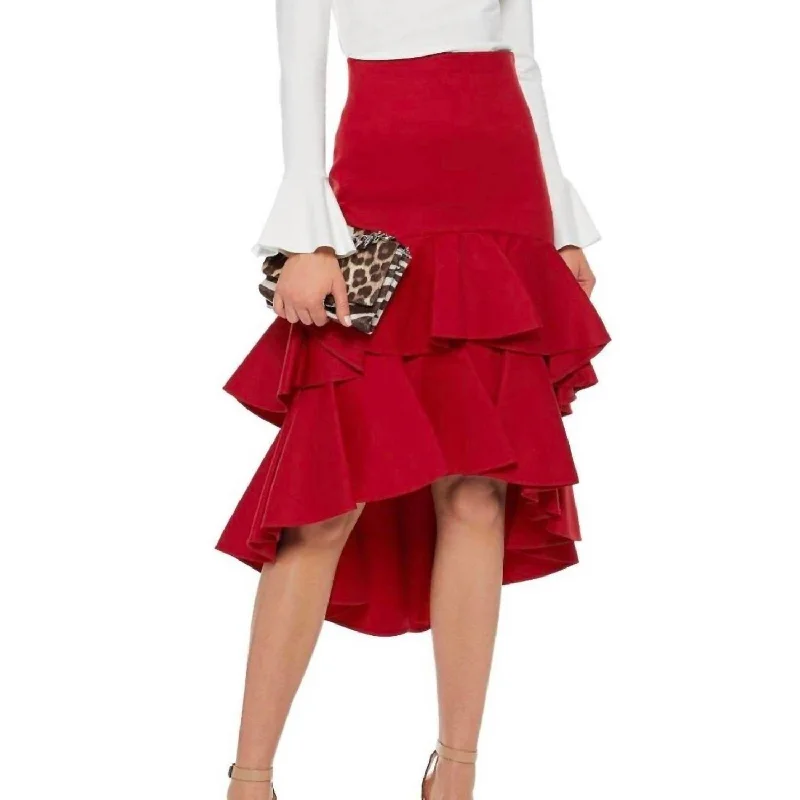 maroon flared skirts feminine -Kristyn Skirt In Red