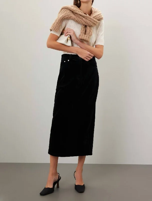 navy blue maxi skirts classic -Last Dance Velvet Midi Skirt In Black