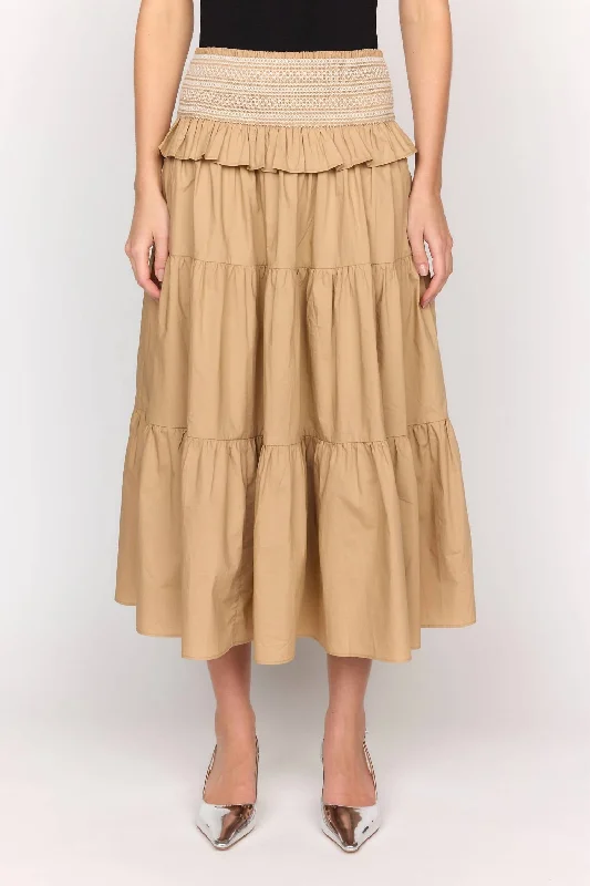 navy blue pleated skirts trendy -Leah Midi Skirt In Khaki