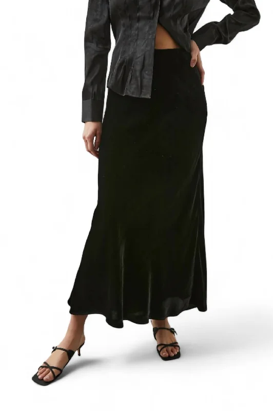 navy blue cargo skirts versatile -Leia Velvet Maxi Skirt In Black