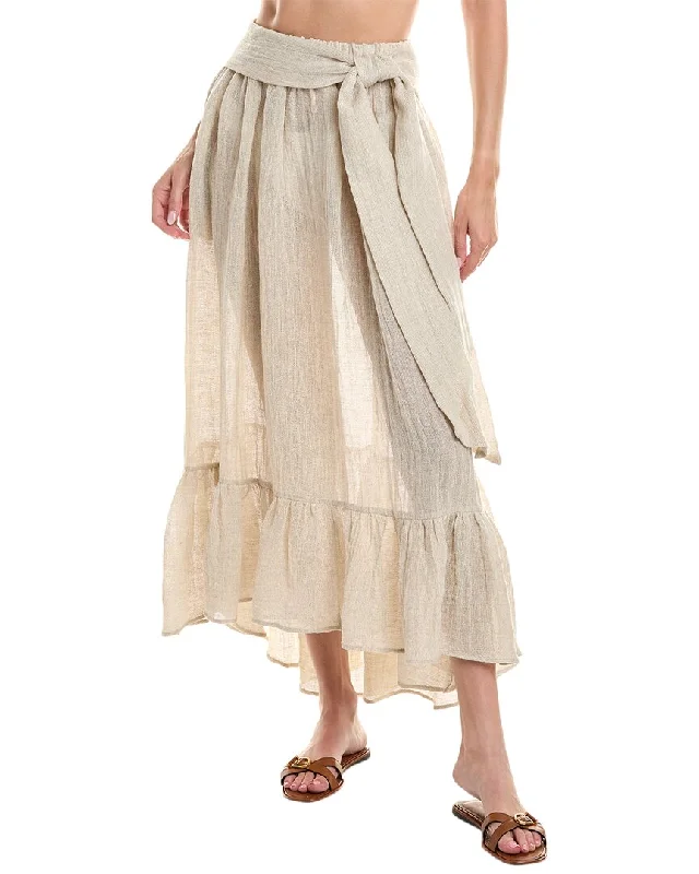 khaki wrap skirts smart -Lisa Marie Fernandez Nicole Linen-Blend Midi Skirt