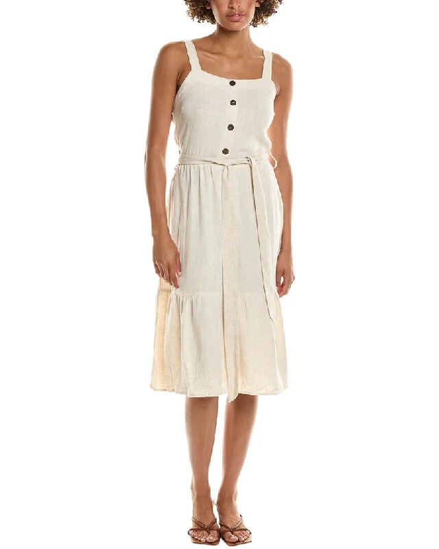 khaki flared skirts feminine -LUXE ALWAYS Linen-Blend A-Line Dress