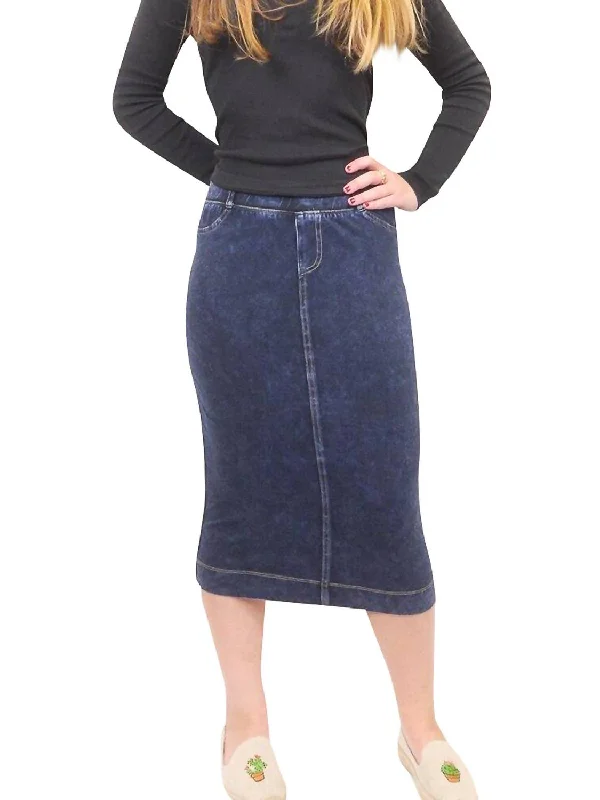 maroon wrap skirts bold -Midi Denim Pencil Skirt In Dark Denim