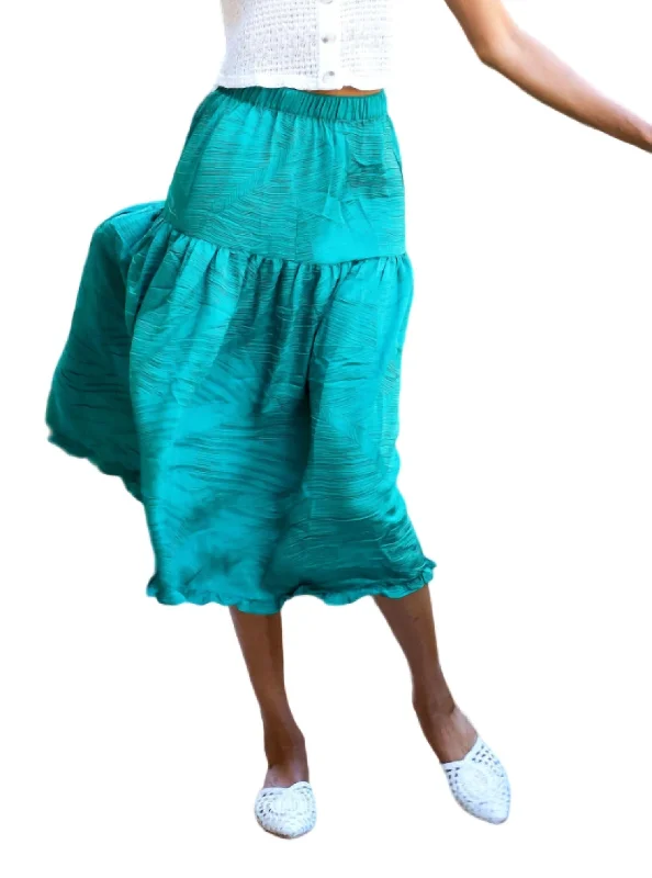 lilac flared skirts elegant -Oz Tiered Midi Skirt In Emerald Green