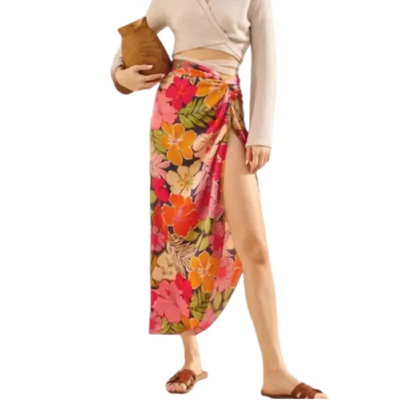 soft beige high waisted skirts stylish -Riding Waves Maxi Skirt In Hawaiian Garden