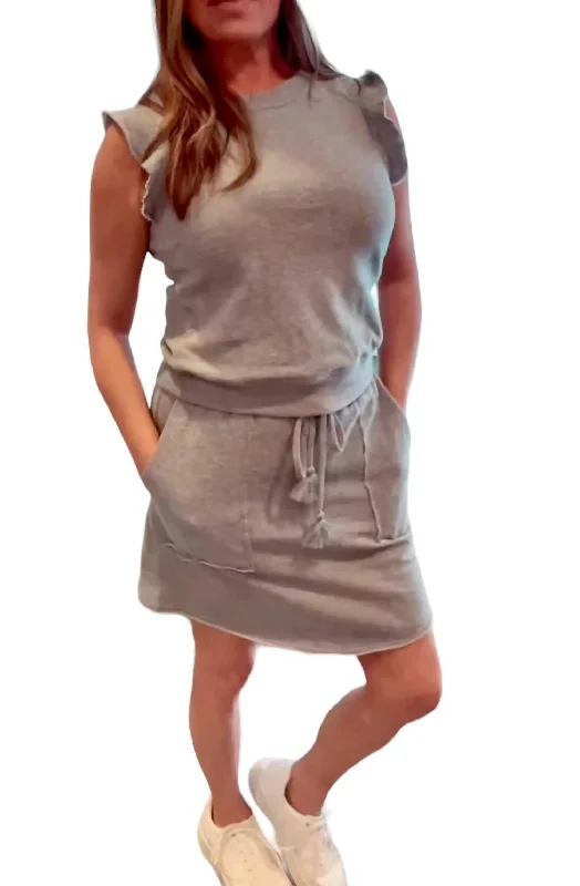 sage green wrap skirts stylish -Ruffle Sweat Top Skirt Set In Heather Gray