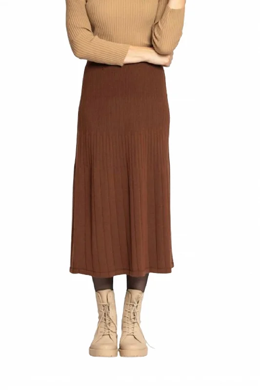 soft beige midi skirts smart -Solid Skirt In Tabacco