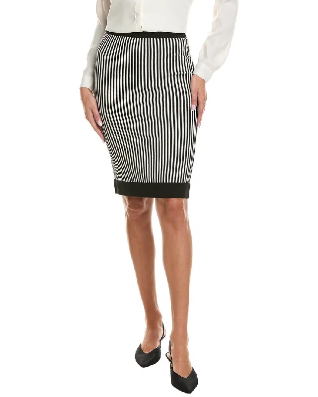 soft beige flared skirts feminine -St. John Stripe Pencil Skirt