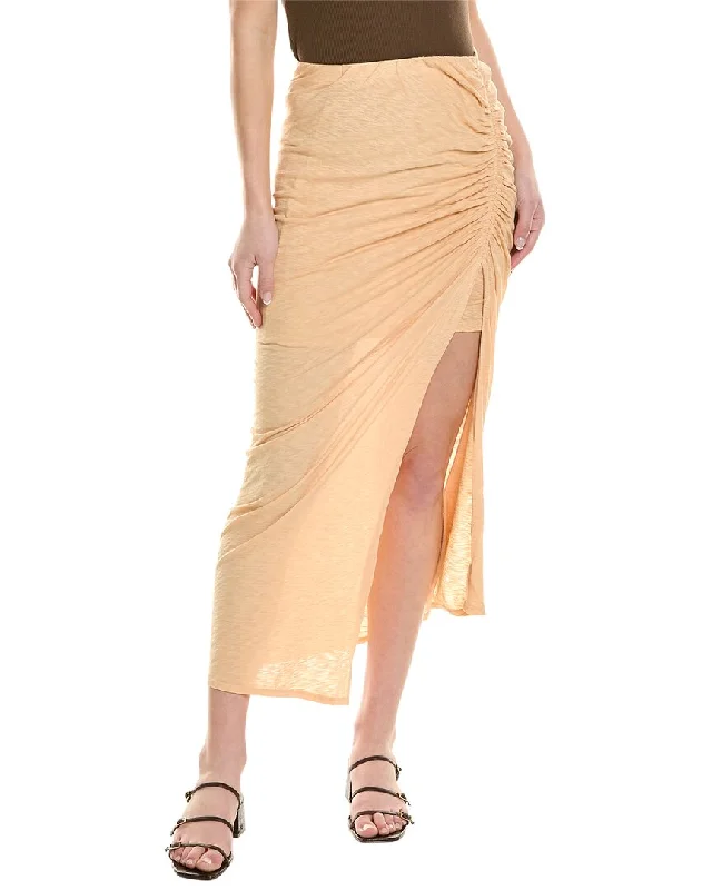 taupe high waisted skirts elegant -Stateside Slub Jersey Shirred Midi Skirt