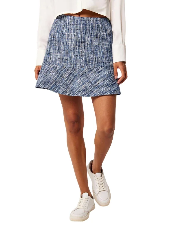 taupe high waisted skirts smart -Textured Tweed Ruffle Skirt In Blue