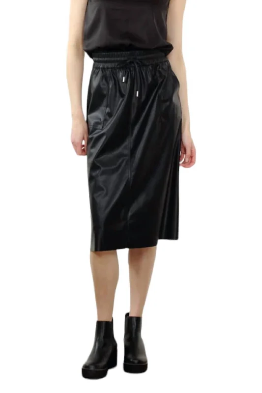 sage green ruffle skirts trendy -Vegan Leather Skirt In Black