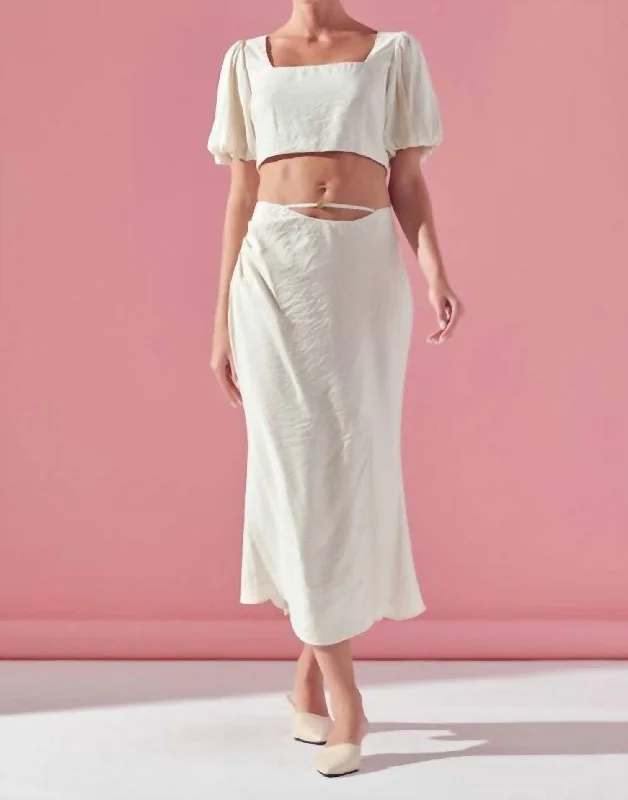 peach flared skirts feminine -Wildly In Love Set Top Skirt In Ivory