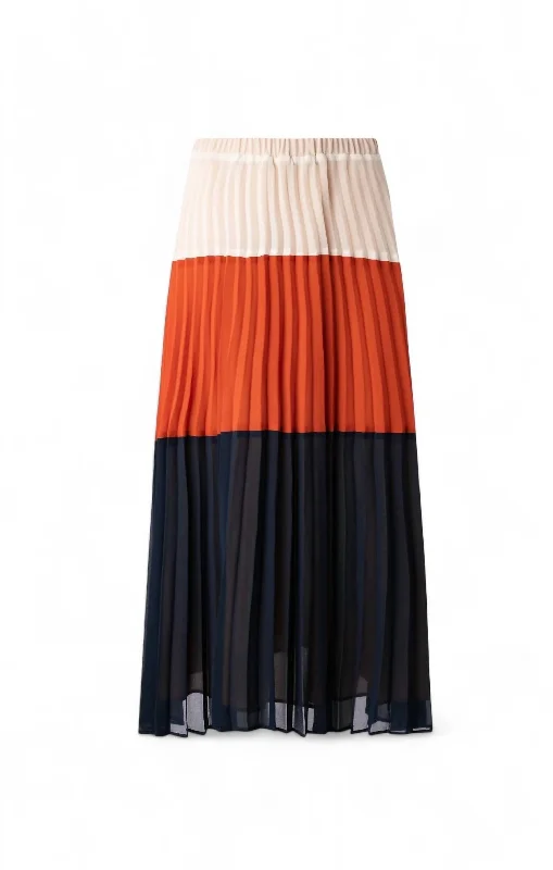 maroon asymmetrical skirts vibrant -Women's Pleated Color Block Skirt In Sunburst