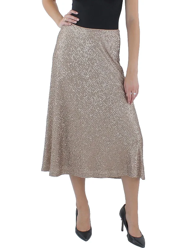 soft beige skater skirts casual -Womens Sequined Party Midi Skirt