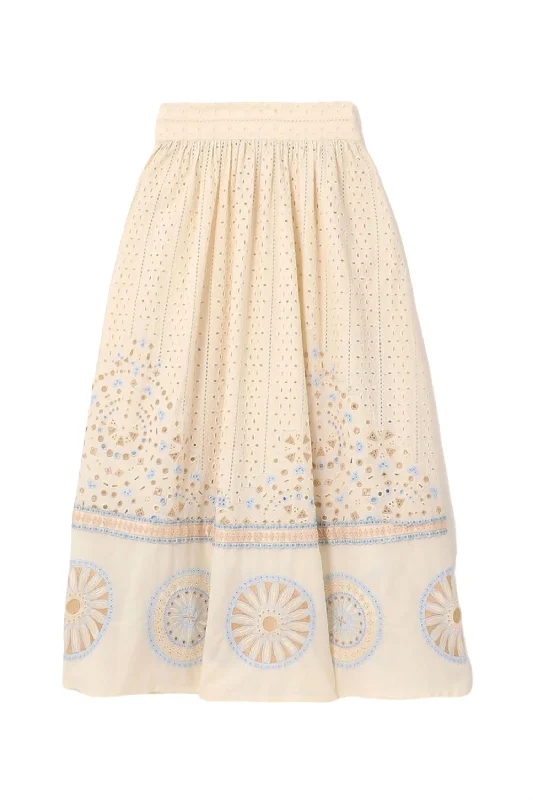 sage green ruffle skirts chic -Women's Suri Amalfi Embroidery Skirt In Ivory