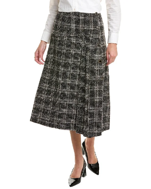 heather grey flared skirts feminine -YAL New York Plaid Button A-Line Skirt