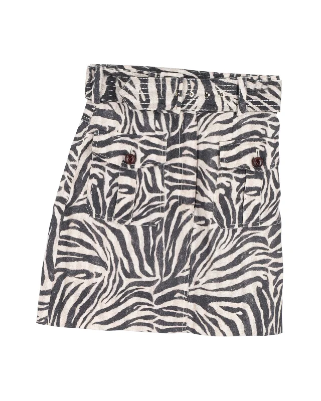 maroon tiered skirts boho -Zimmermann Zebra Print Mini Skirt in Black and White Linen