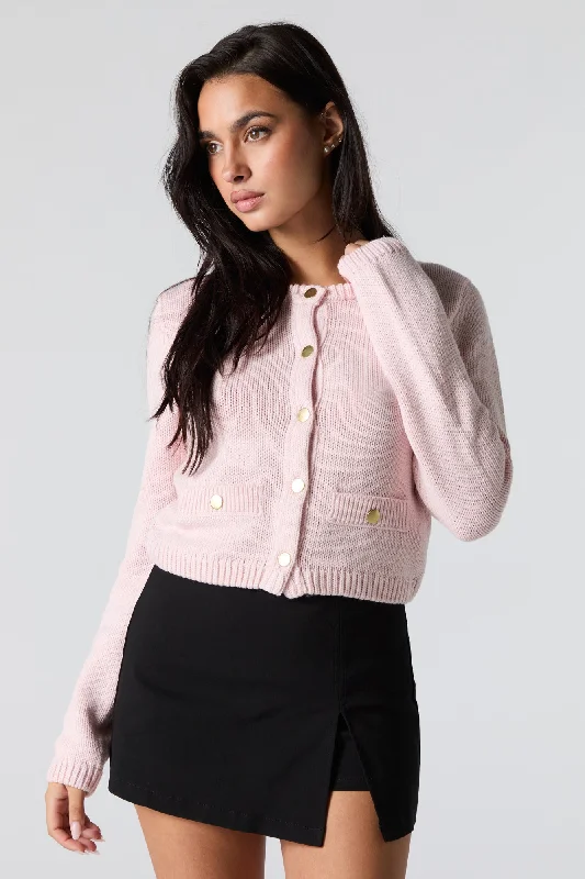 cardigan velvety knit -Ribbed Knit Snap Button Cardigan