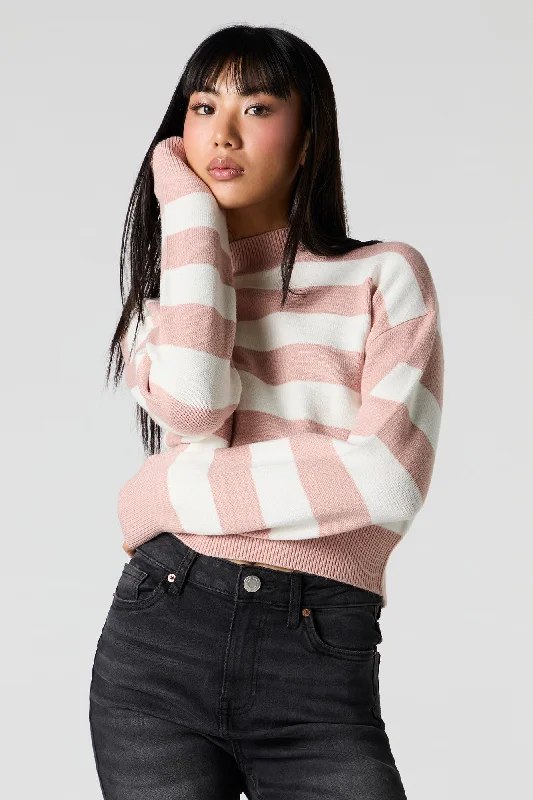 cardigan buttery soft -Striped Knit Mock Neck Sweater