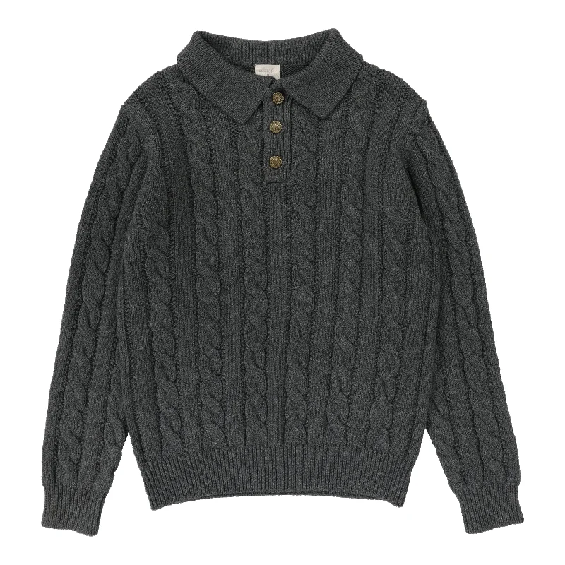 cardigan deep pockets -Analogie By Lil Legs Cable Knit Polo Grey