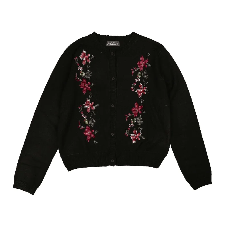 cardigan flowy pattern -Belati Black Cross Stitch Embroidered Cardigan ( BKN362 )