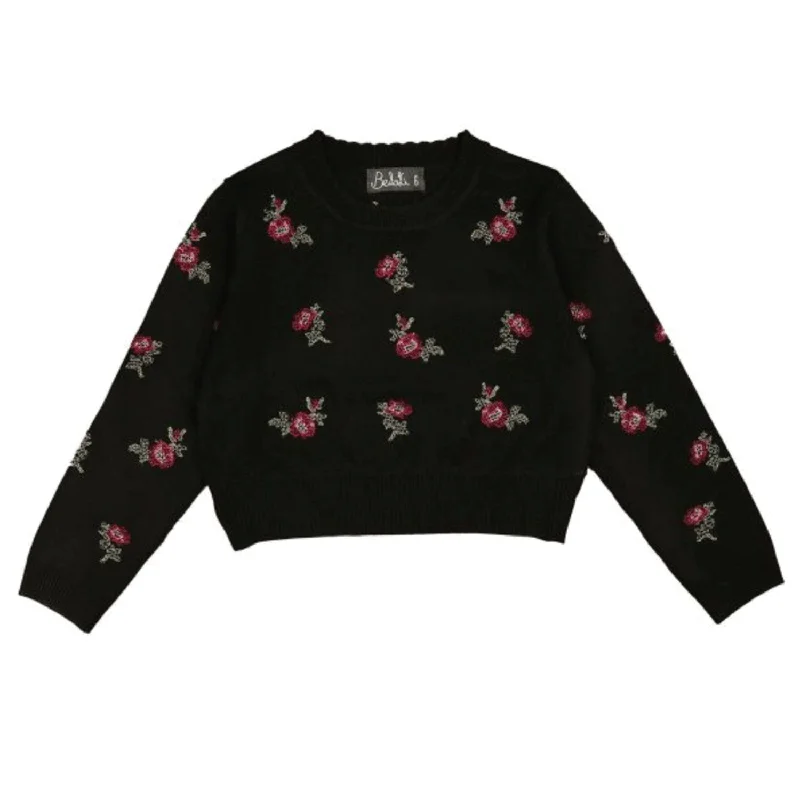 cardigan cozy pattern -Belati Black Crossstitch Embroidered Round Neck Knit (BKN363)