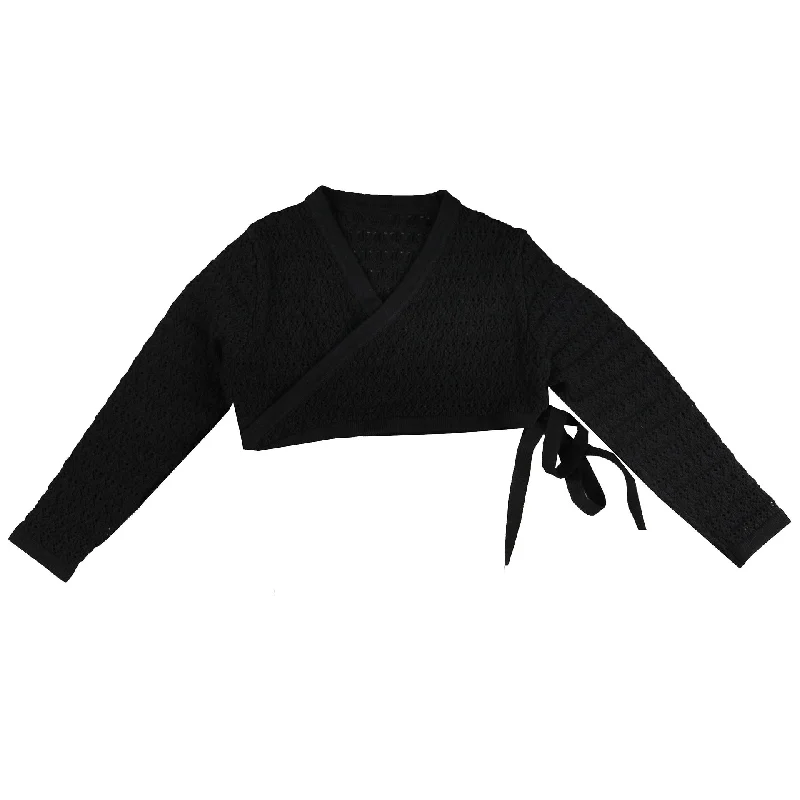 cardigan refined blend -Belati Black Wrap Knit Cropped Cardigan (BKN375)